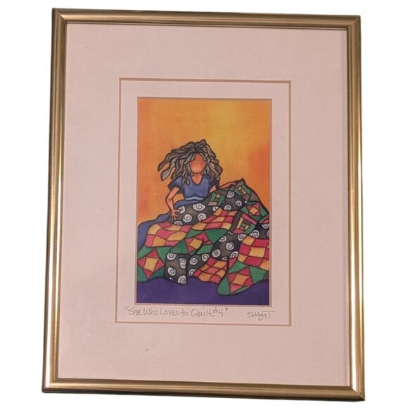 She Who Loves To Quilt #4 Framed Print by Suzy Toronto Gold Frame Colorful Art - Picture 9 of 16